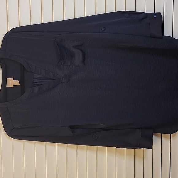 Chico's Women Navy V Neck Flowy Blouse Career Workwear Size 2 /Large - Picture 1 of 10